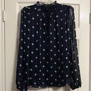 Tamara H Elegant Navy Polka Dot Blouse Size Large